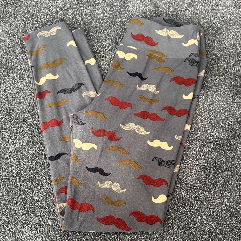 Lularoe Gray Leggings with Mustache Print